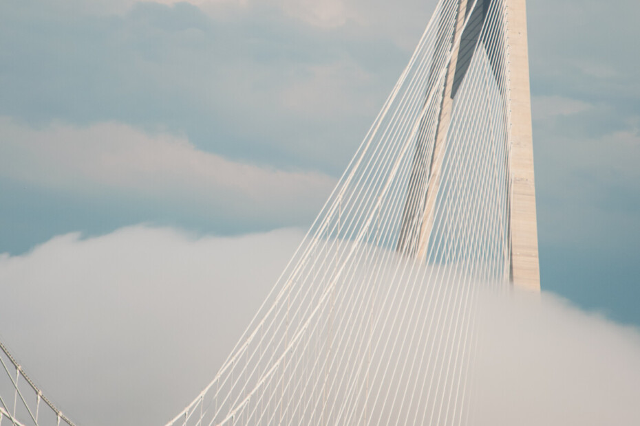 Yavuz Sultan Selim Bridge emerging above clouds in Istanbul, Turkey